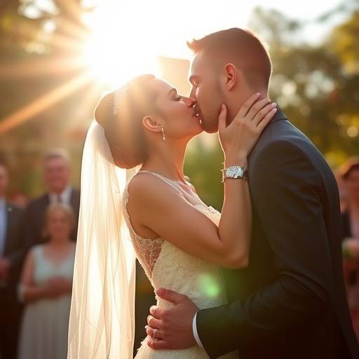 Fotografia de um casal se beijando no dia do casamento, capturada pela Foto Estüdio Luz do Sol